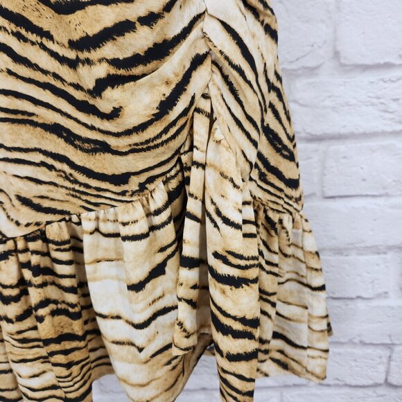 Storia Tiger Print Spaghetti Strap Drop Waist Lined Vacation Mini Dress S - Picture 4 of 14